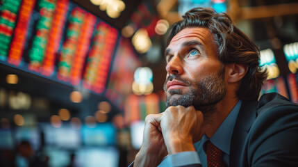 Investor so serious emotion in stock market due to stock value down and loss  economic depression concept, Photo by AI generative.