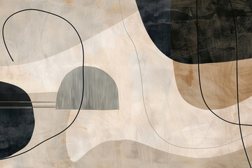 Abstract minimalist line drawing in beige and black tones