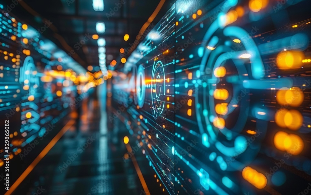 Aufkleber futuristic digital security network data flow in a sophisticated cctv surveillance system