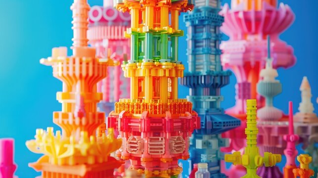 Toy game for designing decorative art with plastic building blocks