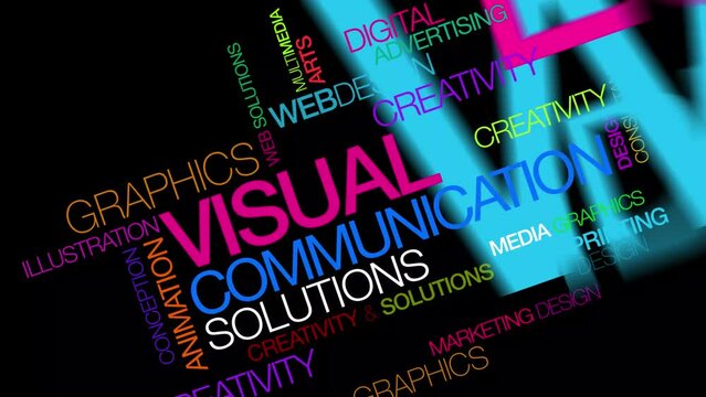 Visual communication design signs typography advertising drawing  words tag cloud text white word black background colors blue pink graphic design art advertisement publicity motion designer animation