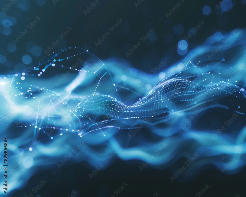 Aufkleber Ethereal Visualization of Privacy and Surveillance Dynamics in Digital Monitoring - Abstract Waves in Blue and Purple