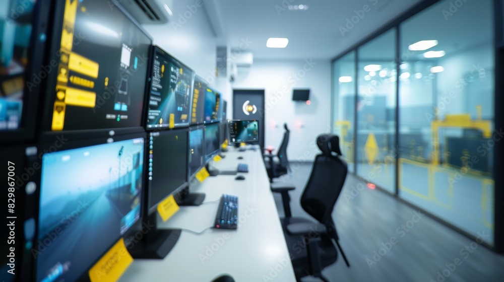 Poster Privacy Day Concept in An Empty Modern Surveillance Control Room with Multiple CCTV Monitors and Copy Space