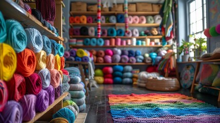 Fototapeta premium LGBTQA+ , LGBT : Vibrant LGBTQA+ Knitting Haven: Serene. Inclusive. Inspiring.