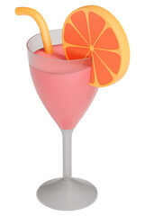 3d pink cocktail summer drink with grapefruit on isolated transparent background