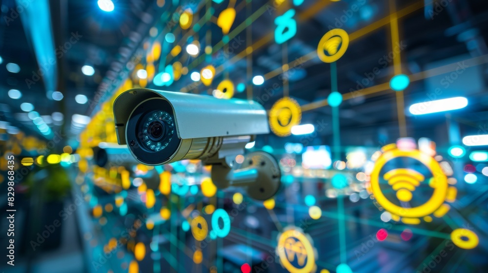 Leinwandbilder advanced smart home security system with interconnected network of cctv cameras in a vibrant, futuri