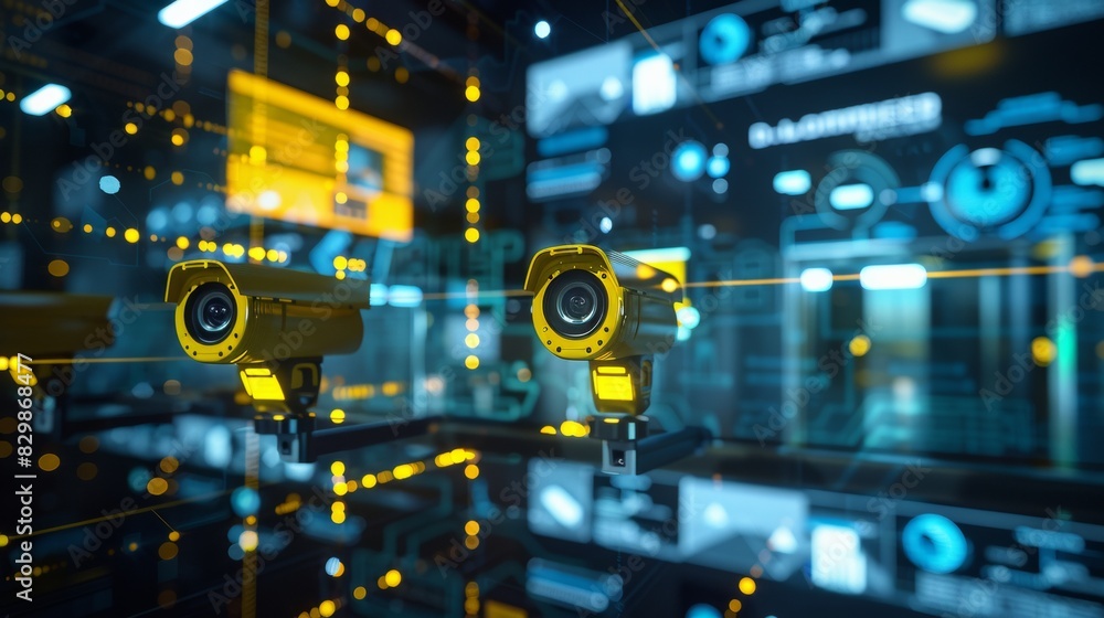 Aufkleber futuristic smart home security network with glowing cctv cameras and digital interface