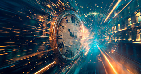 Concept of the time flies with old-fashioned moving in high speed in the tunnel of time.