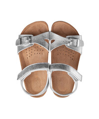 Women's summer shiny sandals isolated on a white background.