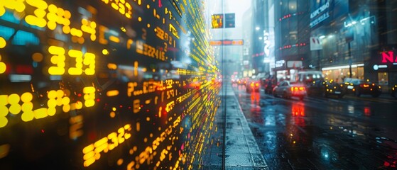 Futuristic Urban Surveillance Scene: Diverse People in a City Under High-Tech Monitoring, Evening Ambiance with Colorful Glitch Art Background