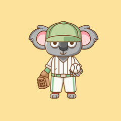 Cute koala Baseball player animal kawaii chibi character mascot illustration outline style design