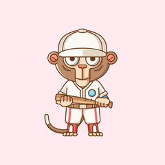 Cute monkey Baseball player animal hold bat kawaii chibi character mascot illustration outline style design