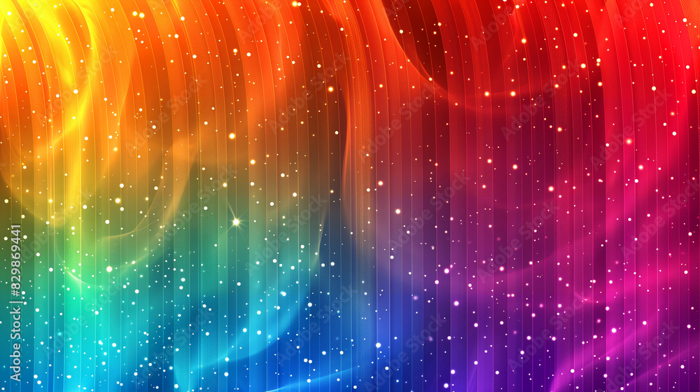 Poster a colorful background with a rainbow and stars. the stars are scattered throughout the background, a