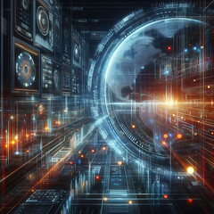 Obraz premium futuristic abstract digital wallpaper with data theme concept and energy waves