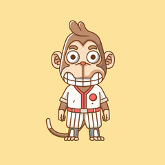Cute monkey Baseball player animal kawaii chibi character mascot illustration outline style design