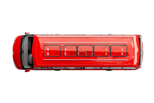 Top view of red double-decker bus top view transparent background