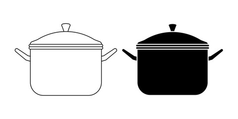 outline silhouette Stock pot icon set isoated on white background