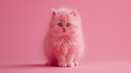 Fototapeta premium Cute fluffy pink cat, a friend create great happiness in human life