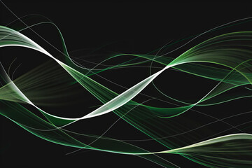 Abstract green and white lines on black background