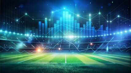 Multi exposure of abstract virtual financial graph hologram on soccer field background, forex and investment concept