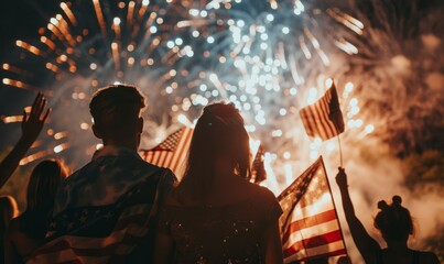 People celebrating 4th of July, watching fireworks. Concept for Independence day in United States of America
