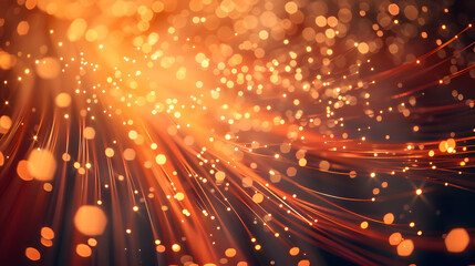 Obraz premium Abstract orange particles of optical fiber 3d illustration. Generative AI.