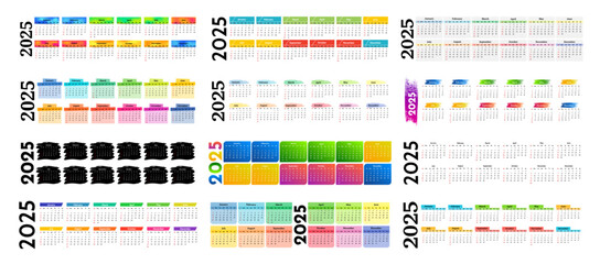 Calendar for 2025 isolated on a white background