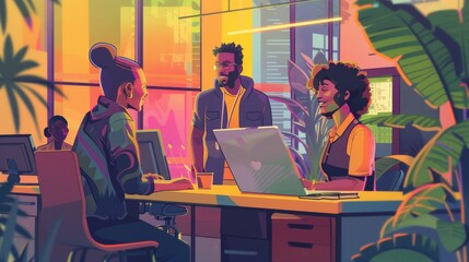 LGBTQ refugees receiving tech support and resources in a welcoming, high-tech community center. Art style: supportive and modern. --ar 16:9 --style raw Job ID: bfbb410a-5f08-4581-afa1-59db3e7e57af