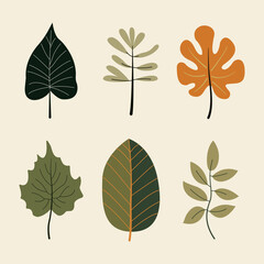 Tropical Leaves Vibrant Flat Pictures Collection. Perfect for different cards, textile, web sites, apps