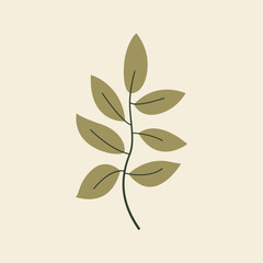 Branch with Green Leaves Flat Illustration. Perfect for different cards, textile, web sites, apps