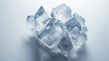 Obraz premium Top view of a single large Sodium Hydroxide crystal on a white surface, isolated background, studio lighting