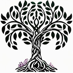 Obraz premium Tree of Life. Black and white background with tree. Nature wallpaper. Symbol illustration, Tattoo Template design