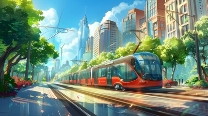 Fototapeta premium A smart citys public transportation hub, where passengers use mobile apps to navigate and manage travel seamlessly