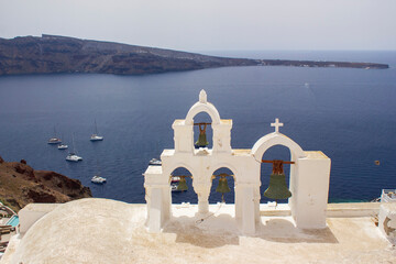 White architecture of Oia town on Santorini island, Greece
