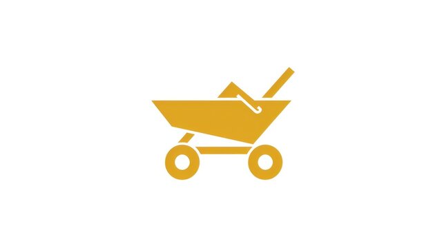 recommend clip art: Simple yellow wheelbarrow icon on white background. Suitable for construction and gardening themes.