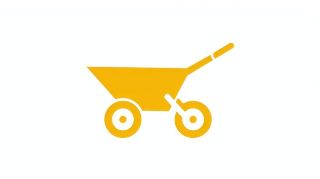 recommend clip art: Simple yellow wheelbarrow icon on white background. Suitable for construction and gardening themes.
