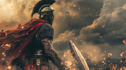 Epic Battle Scene with Spartan Warrior