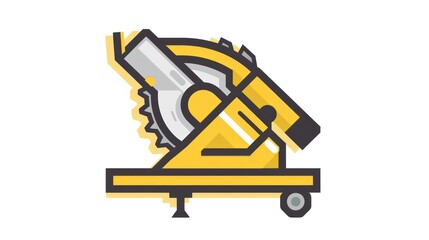Naklejka premium Simple icon of yellow miter saw on white background. Suitable for woodworking and carpentry.