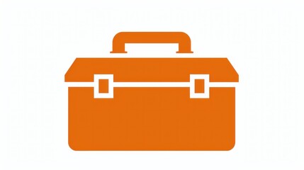 Fototapeta premium Bright orange simple toolbox icon on white background. Suitable for tools and equipment themes.