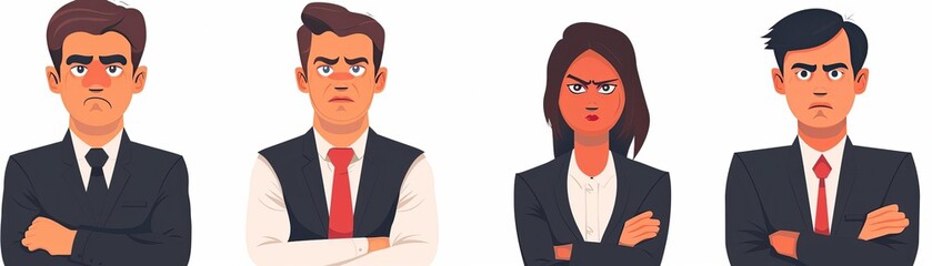 Rudeness in business team vector illustrations set Bad job, adverse atmosphere, disrespectful attitude towards colleagues concept Company staff, rude executive and subordinate cartoon characters, clos
