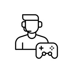 Gamer boy outline icons, minimalist vector illustration ,simple transparent graphic element .Isolated on white background