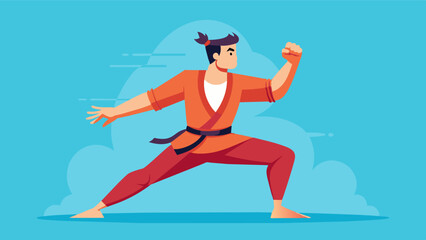 A man practicing martial arts for both physical fitness and mental discipline.. Vector illustration