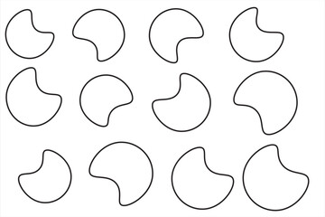 Random blob shapes. Organic blobs set. Rounded abstract organic shapes collection. Shapes of cube, pebble, inkblot, amoeba, drops and stone silhouettes. Doodle drops with outline circle. 