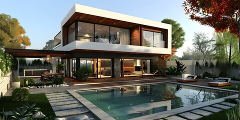 Obraz premium A Modern House with a Pool