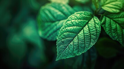 A detailed close up photo of a vibrant green plant leaf with visible veins and structure ideal for gardening design concepts - Powered by Adobe