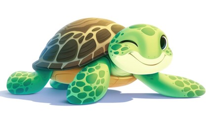 Obraz premium 2d illustration of a large headed green turtle cartoon