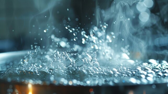 Craft an image of bubbles forming in a boiling pot of water