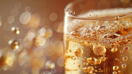 Craft an image of champagne bubbles rising in a crystal-clear glass - Powered by Adobe
