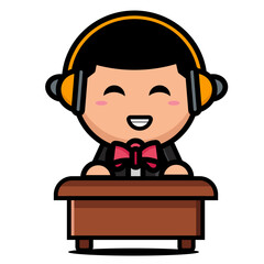 illustration of a male judge listening to music with earphones