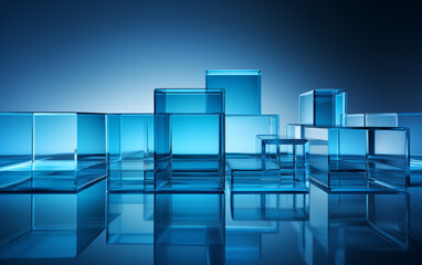 there are many glass cubes that are sitting on a table
